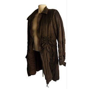 Javier Simorra Women's SZ 10 Long Cinch Trench Coat Brown Jacket Quilted Lining